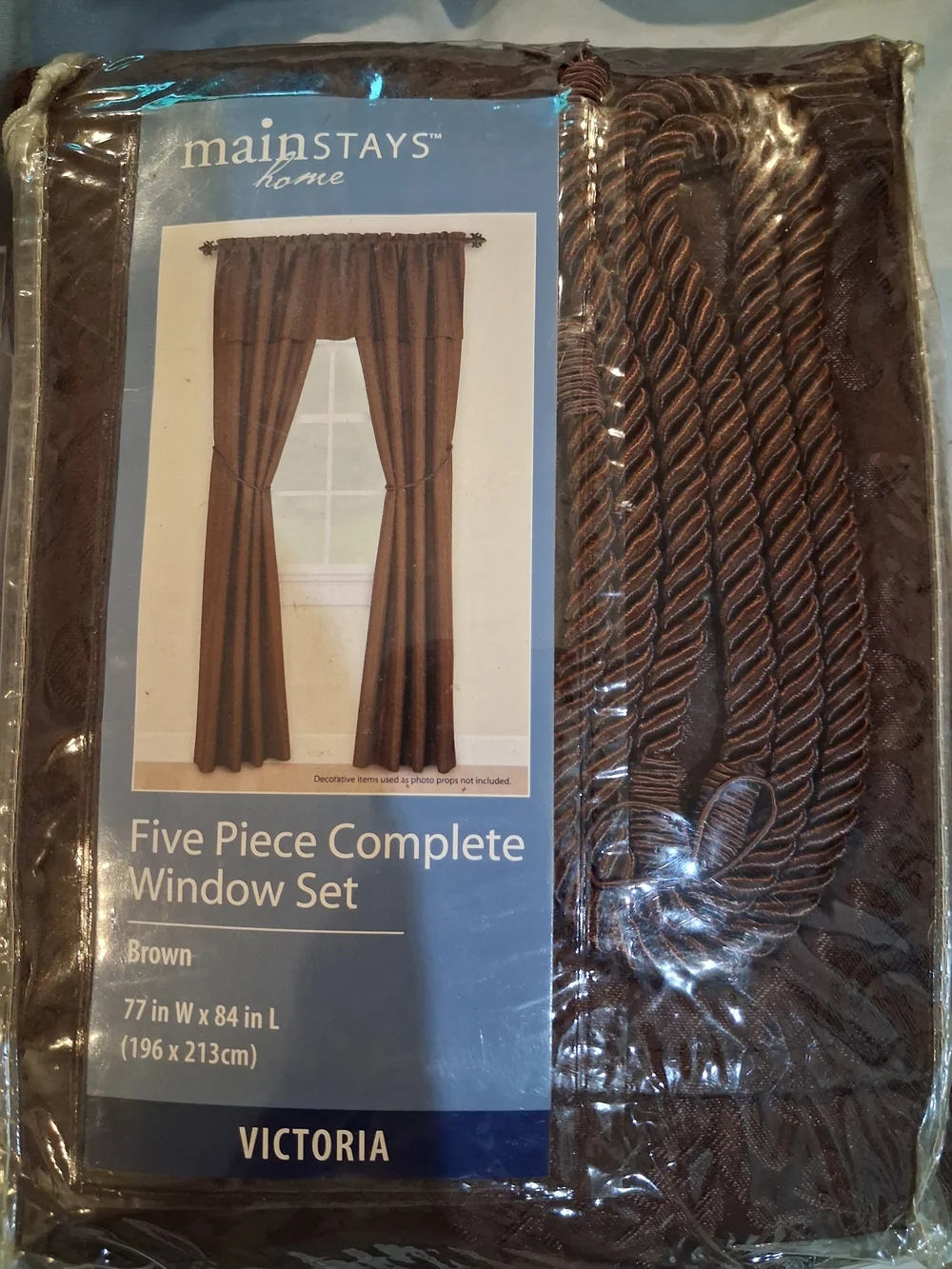 Mainstays Brown Victoria Five-Piece Curtain Set